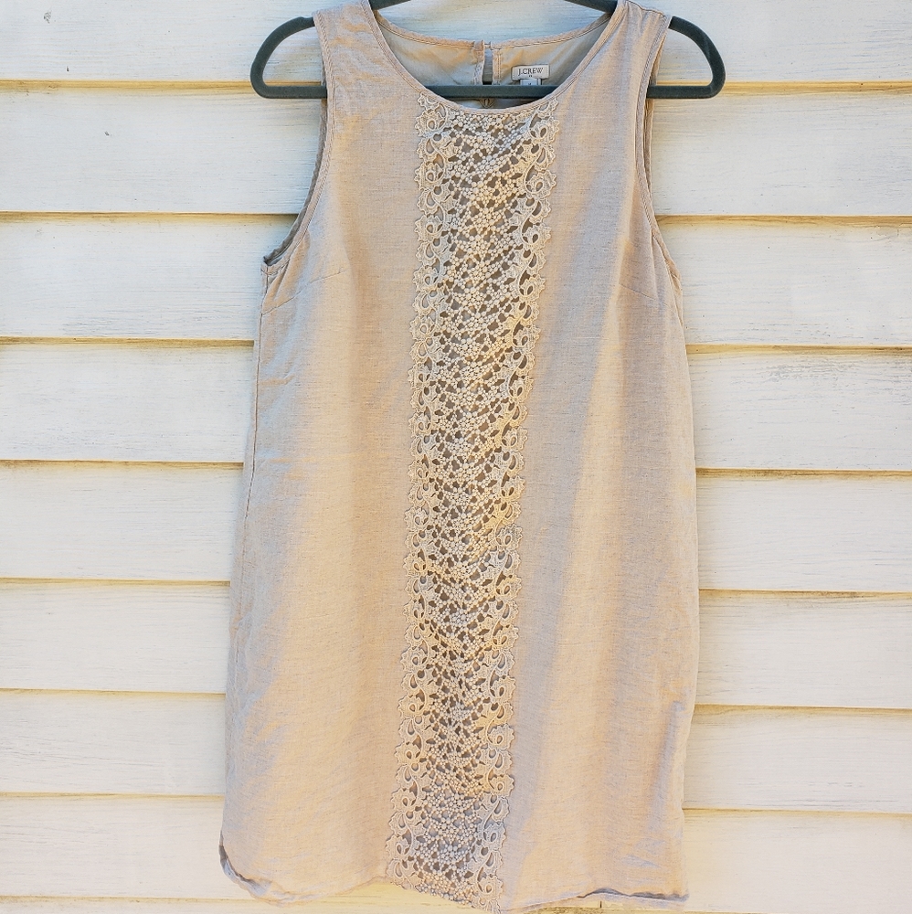 J Crew Factory Linen Cotton Lace Front Shift Dress